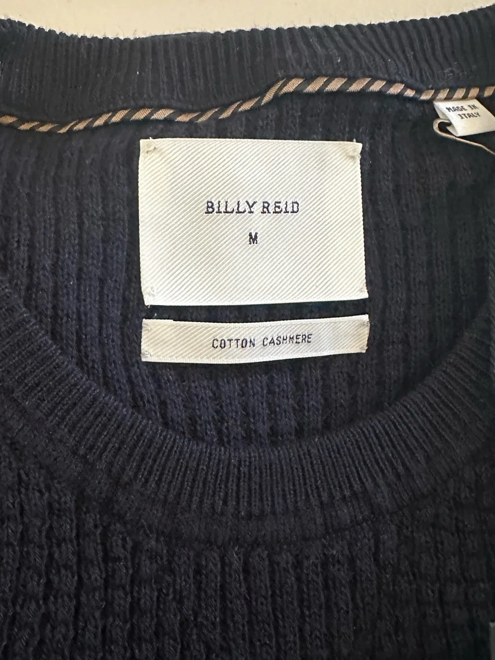 Billy Reid Navy Waffle-Knit Crewneck Sweater